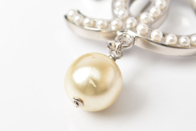 Chanel Brooch with Rhinestones and Faux Pearls, Silver