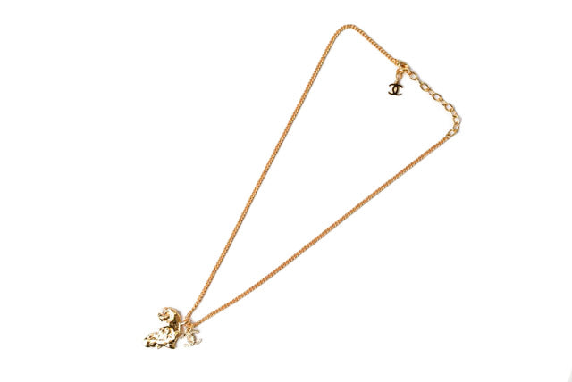 Chanel Necklace/Pendant Chain with African Motif, CC Rhinestones, Gold