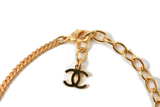 Chanel Necklace/Pendant Chain with African Motif, CC Rhinestones, Gold