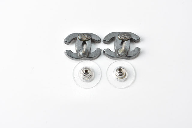Chanel Earrings CC Gunmetal Rhinestone