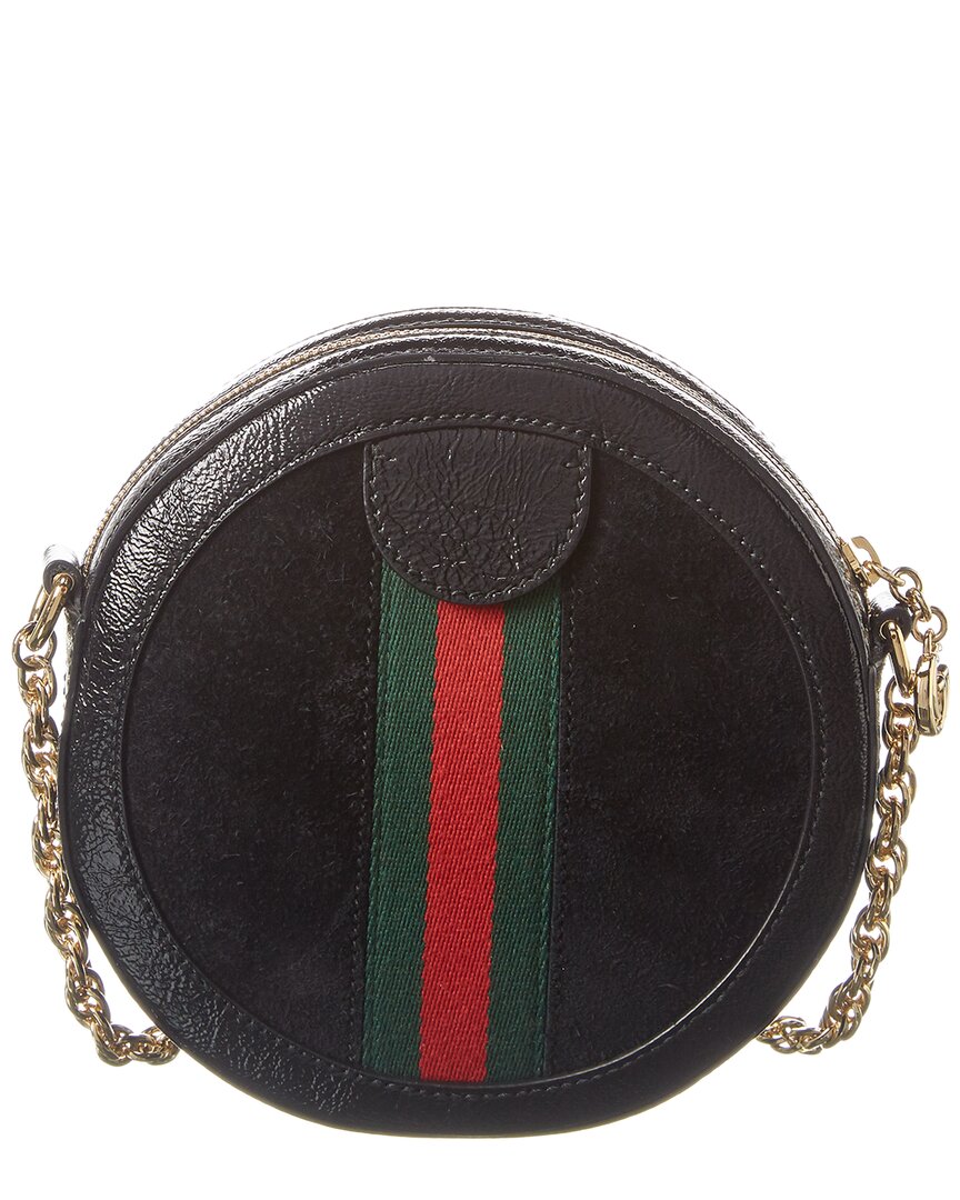 Gucci Ophidia Mini Round Suede & Leather Shoulder Bag