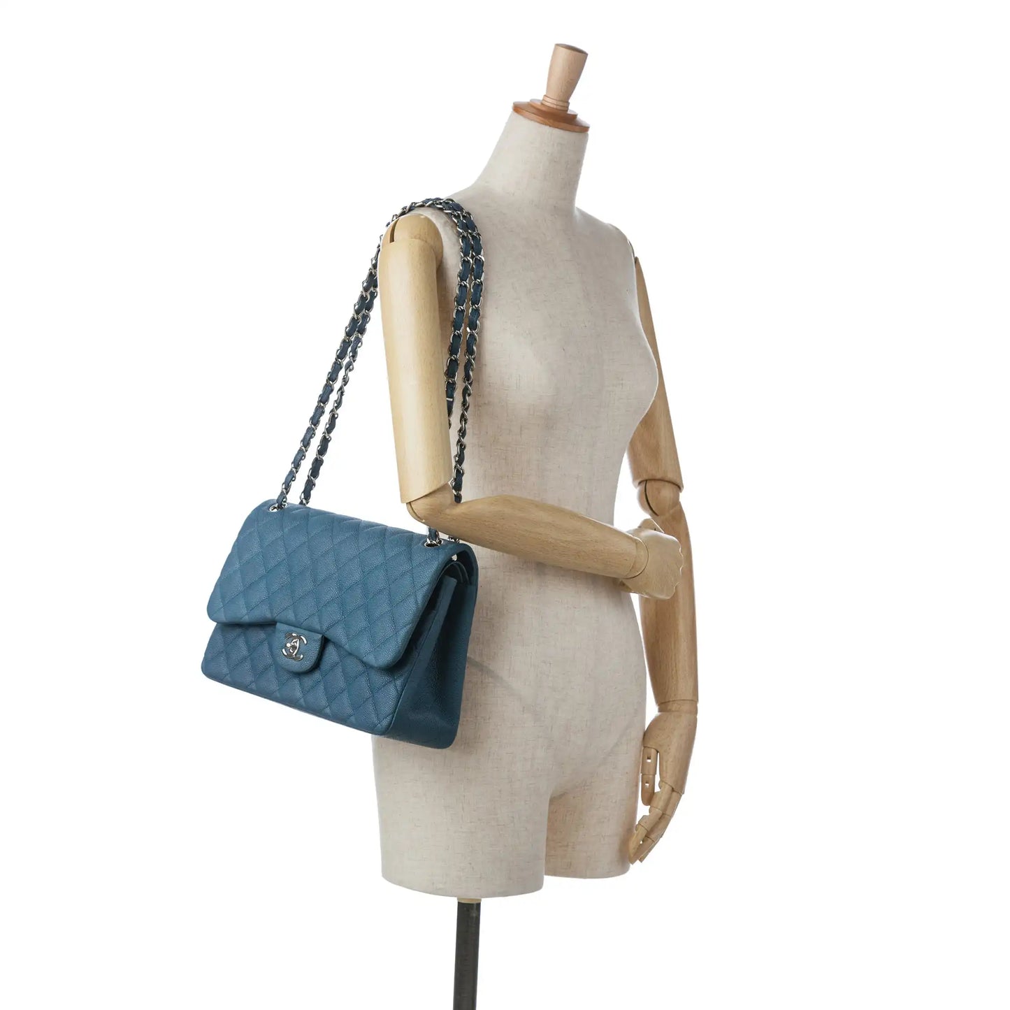 Luxury Chanel Classic Double Flap Jumbo Blue Caviar Gold