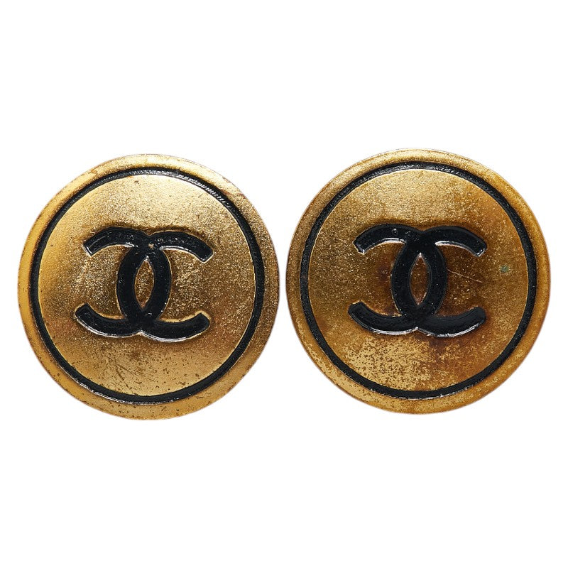 Chanel Vintage Coco Mark Button Motif Clip-On Earrings Gold Plated