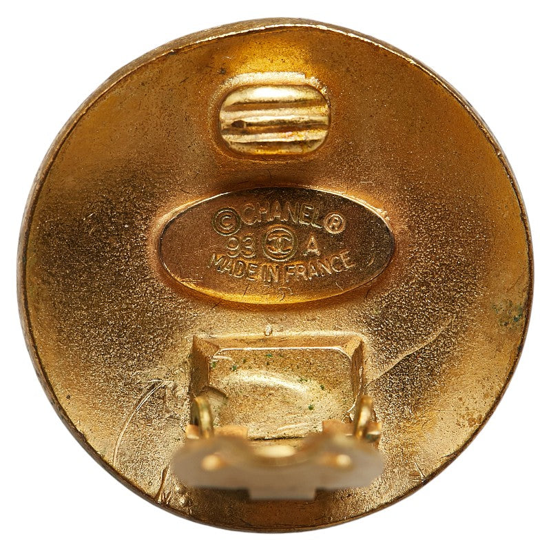 Chanel Vintage Coco Mark Button Motif Clip-On Earrings Gold Plated