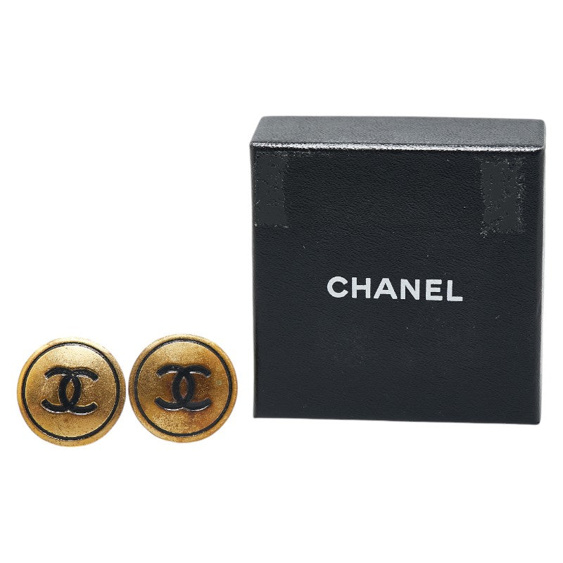 Chanel Vintage Coco Mark Button Motif Clip-On Earrings Gold Plated