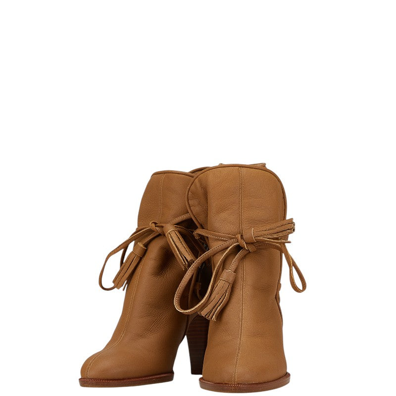 Chanel Fringe Sheepskin Boots Brown Leather