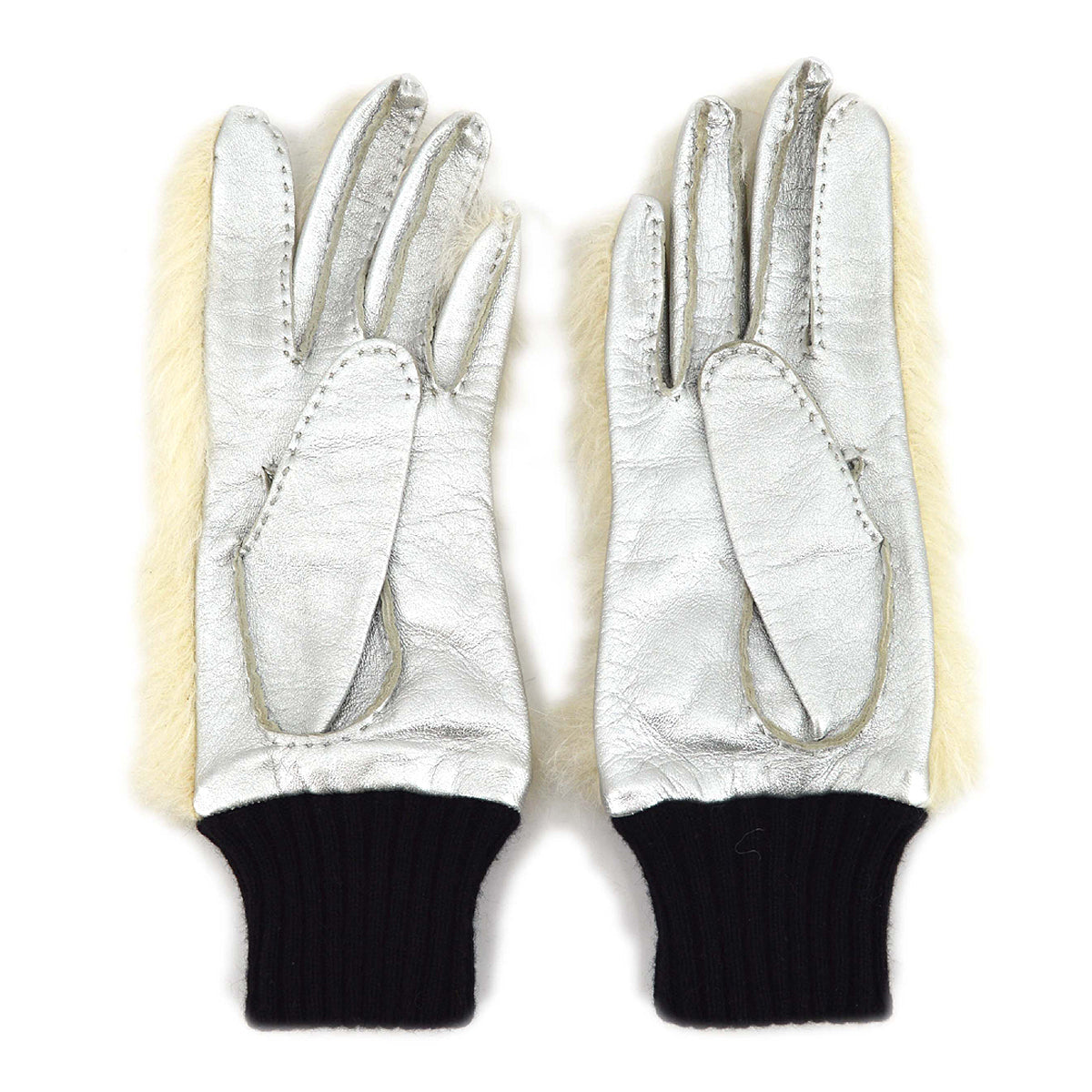 Chanel Fur Gloves White #6 Small New