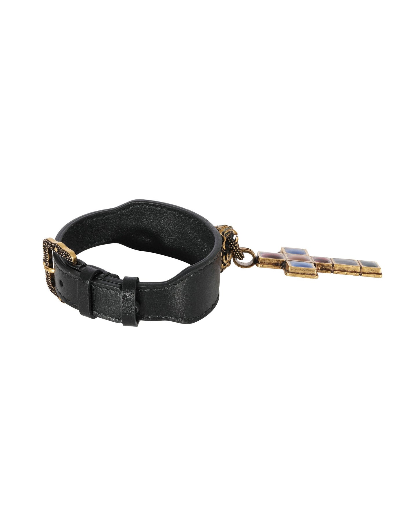 Luxury Gucci Trending 2025 Leather Lion Head & Jewel Toned Cross Gold-Tone Bracelet