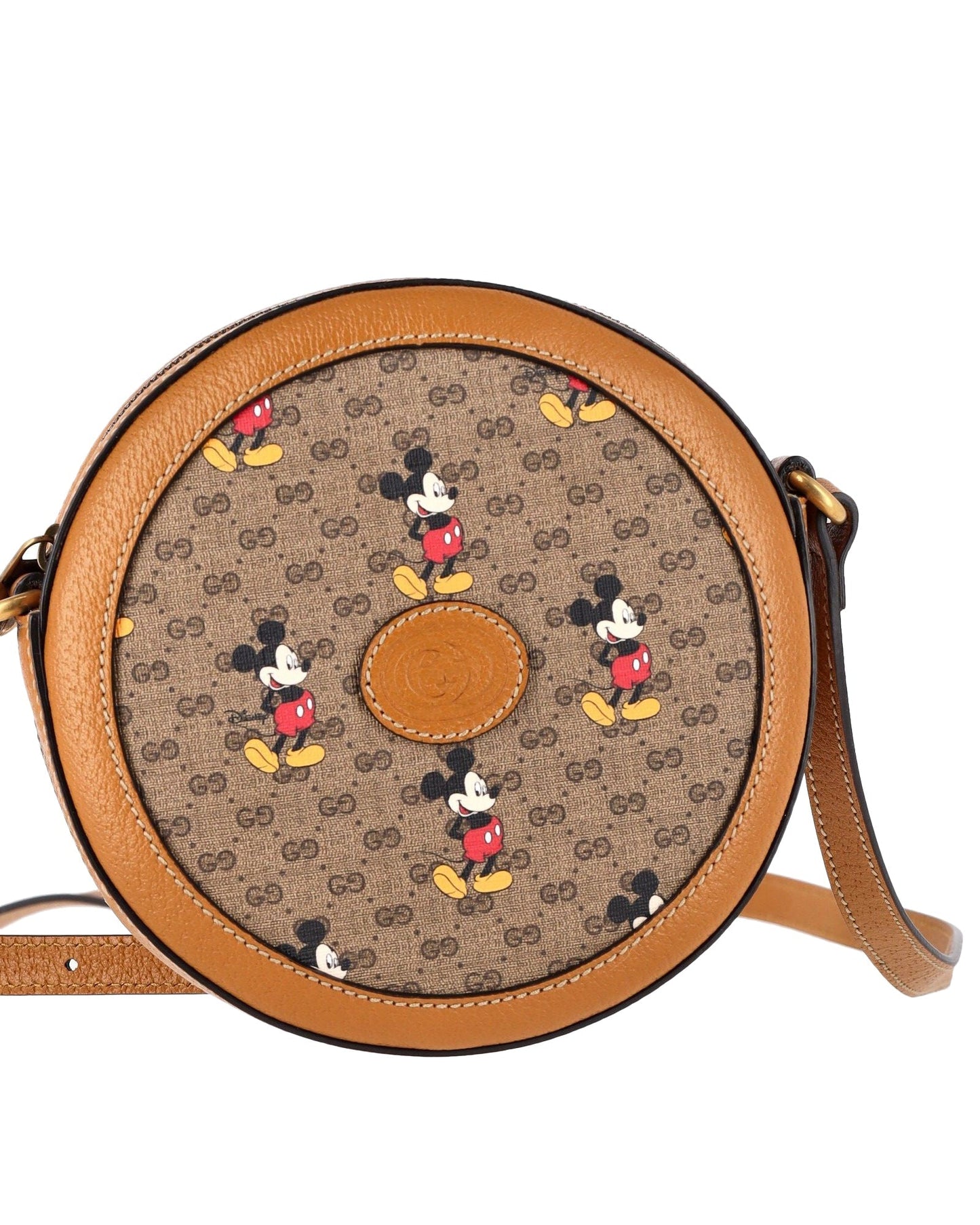 Luxury Gucci Trending 2025 x Disney Mini GG Supreme Round Shoulder Bag in Brown Canvas and Leather