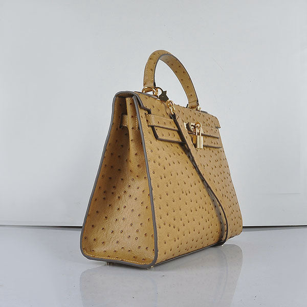 Luxury Hermes Kelly 32cm Ostrich Vein 6108 Apricot Golden