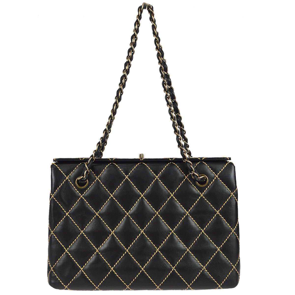 Luxury Chanel 2000-2001 Wild Stitch Chain Handbag Black Calfskin