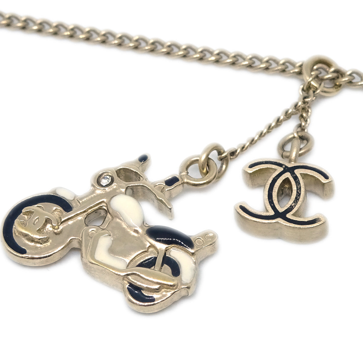 Chanel Bike Rhinestone Chain Pendant Necklace Gold 10P