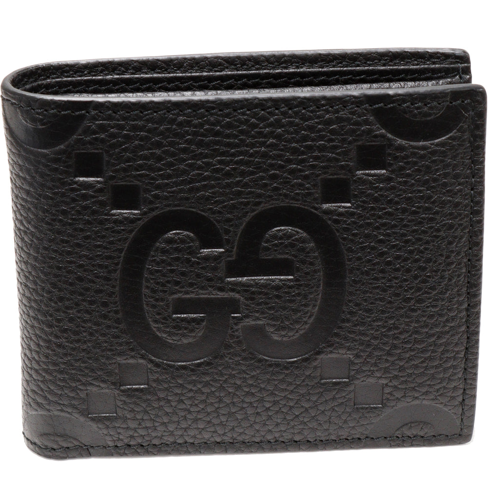Luxury Gucci Trending 2025 Jumbo GG Bifold Wallet with Coin Pocket, Black Calf