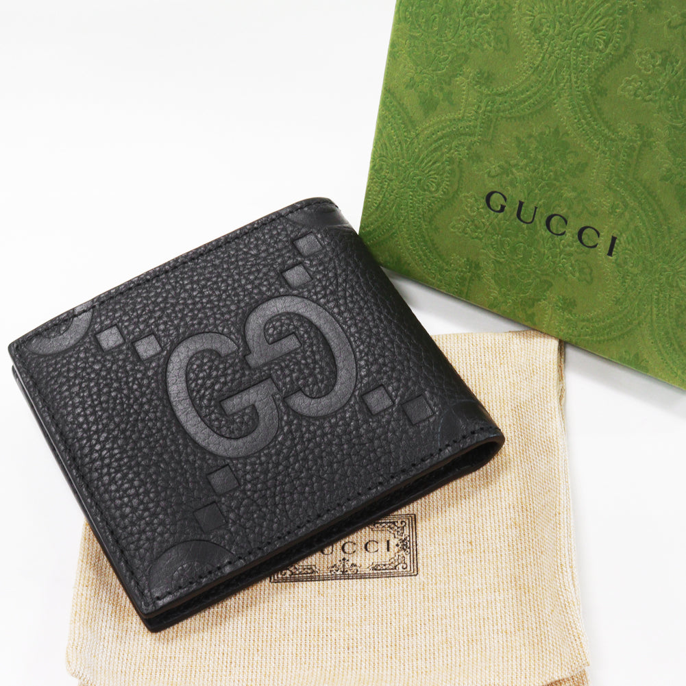 Luxury Gucci Trending 2025 Jumbo GG Bifold Wallet with Coin Pocket, Black Calf
