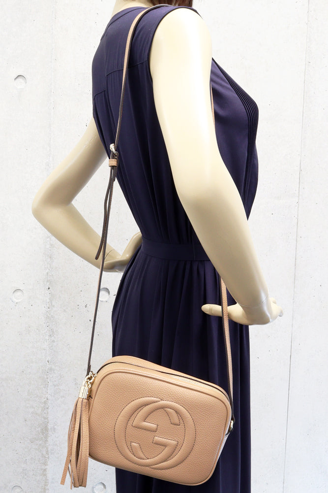 Luxury Gucci Trending 2025 Soho Small Disco Calf Leather Shoulder Bag Beige 308364