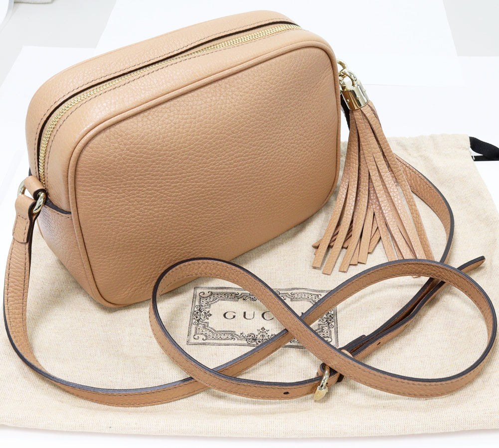 Luxury Gucci Trending 2025 Soho Small Disco Calf Leather Shoulder Bag Beige 308364
