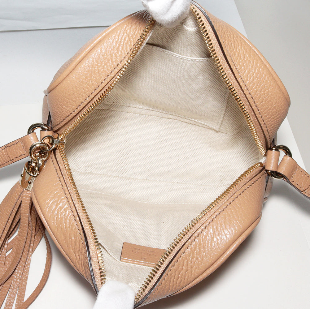 Luxury Gucci Trending 2025 Soho Small Disco Calf Leather Shoulder Bag Beige 308364