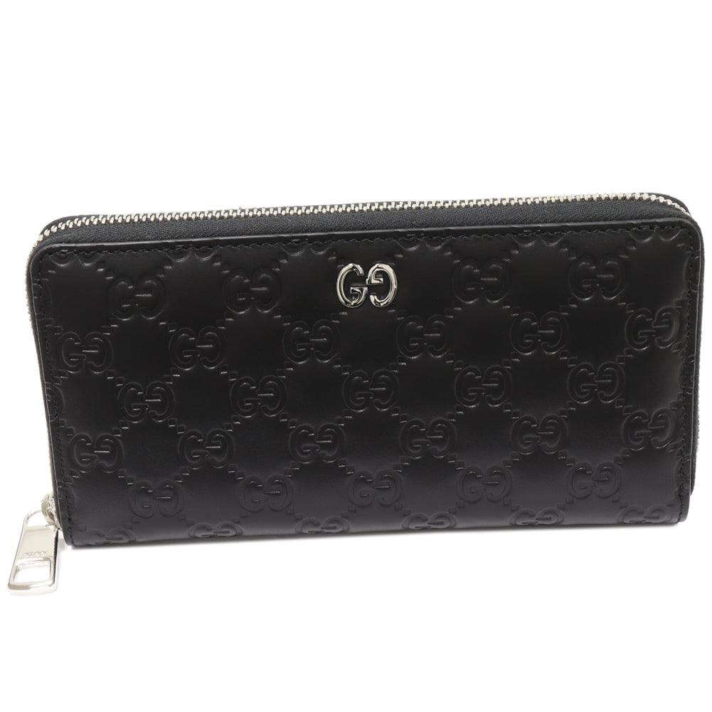 Luxury Gucci Trending 2025 Black Leather Zip-Around Long Wallet 473928