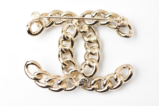 Chanel Brooch Coco Mark Rhinestone Gold/Black