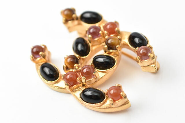 Chanel Brooch Coco Mark Color Stone Gold