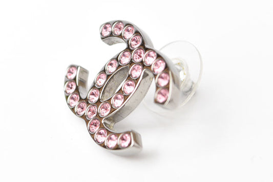Chanel Silver/Rose Rhinestone Earrings CC Mark