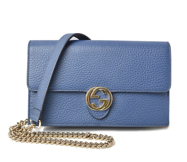 Luxury Gucci Trending 2025 Leather Chain Shoulder Bag/Wallet/Clutch Interlocking G Blue