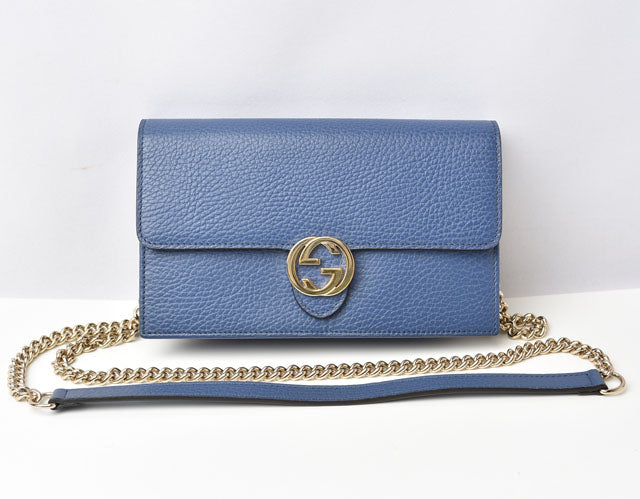 Luxury Gucci Trending 2025 Leather Chain Shoulder Bag/Wallet/Clutch Interlocking G Blue