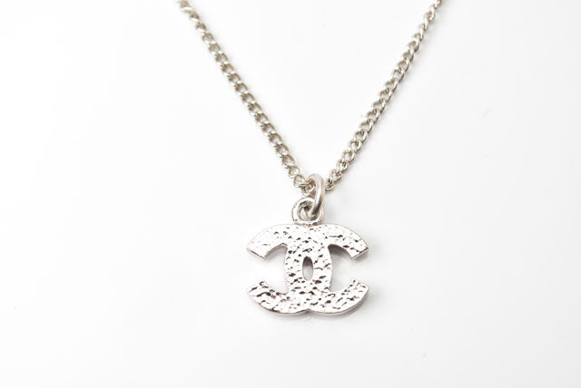 Chanel Necklace/Pendant with Rhinestones, Silver/White, 42cm
