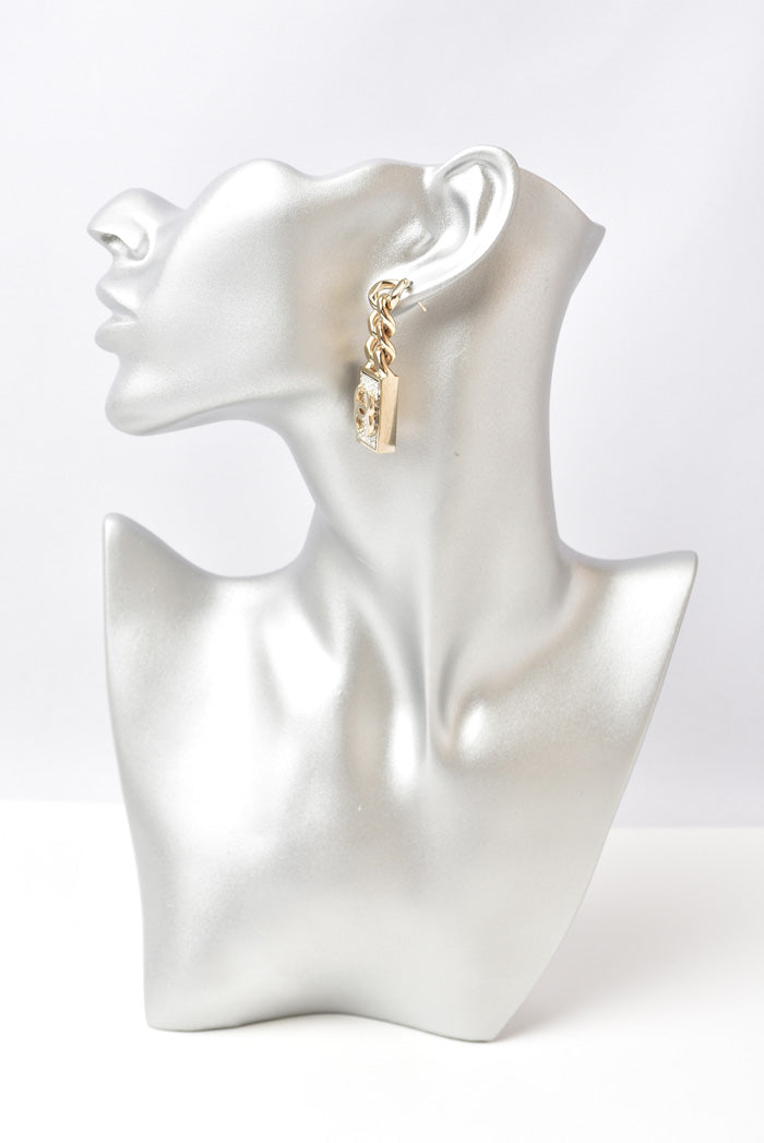 Chanel Swing Earrings CC Mark Rhinestone Champagne Gold