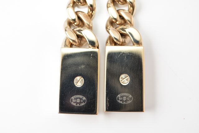 Chanel Swing Earrings CC Mark Rhinestone Champagne Gold