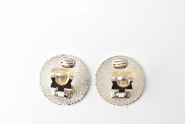 Chanel Silver Logo Print Round Plate Earrings