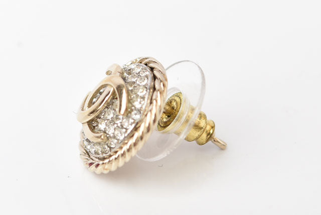 Chanel Circle Motif Logo CC Gold Rhinestone Earrings
