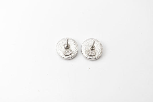 Chanel CC Circle Rhinestone Silver Earrings