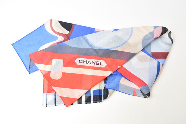 Chanel Cotton Scarf Handkerchief Blue Multi
