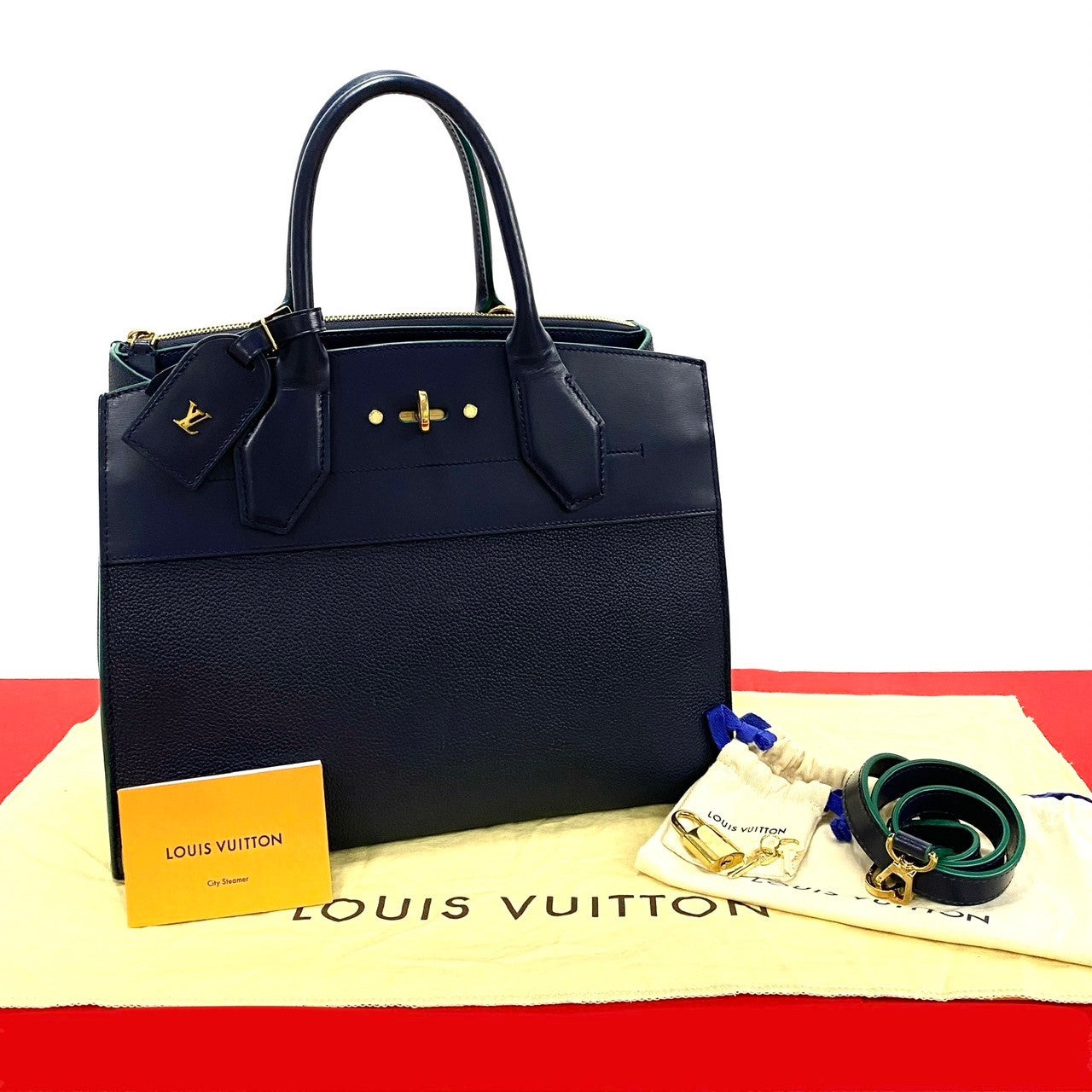 LOUIS VUITTON Shoulder Bag Grain Calfskin Leather Navy City steamer
