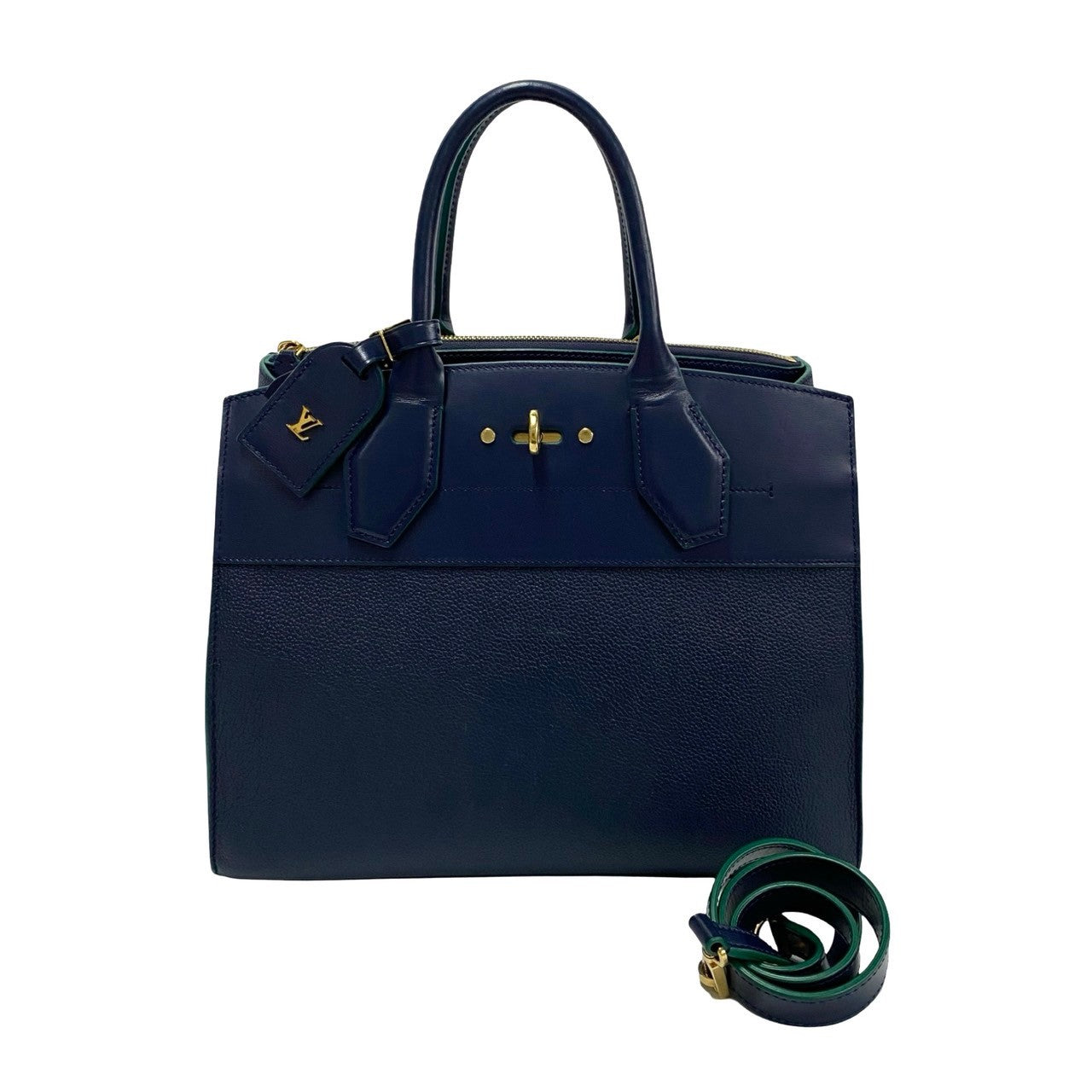 LOUIS VUITTON Shoulder Bag Grain Calfskin Leather Navy City steamer