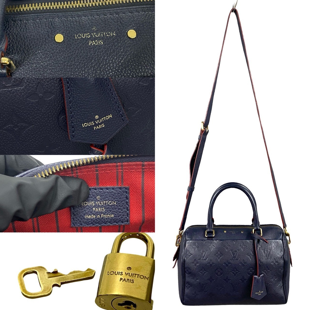 LOUIS VUITTON Shoulder Bag leather Navy Monogram Ann Platt Speedy bandouliere