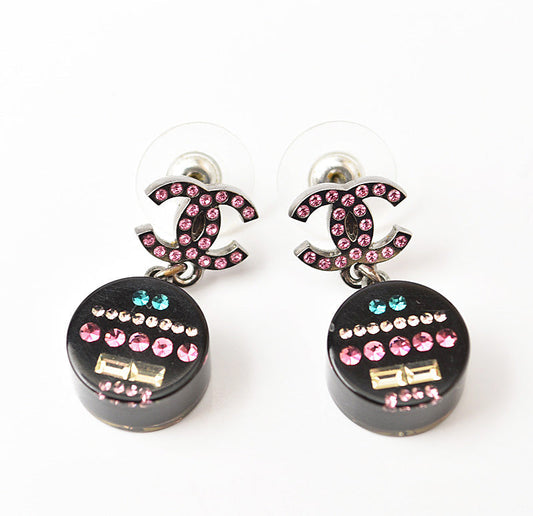Chanel CC Circle Rhinestone Earrings