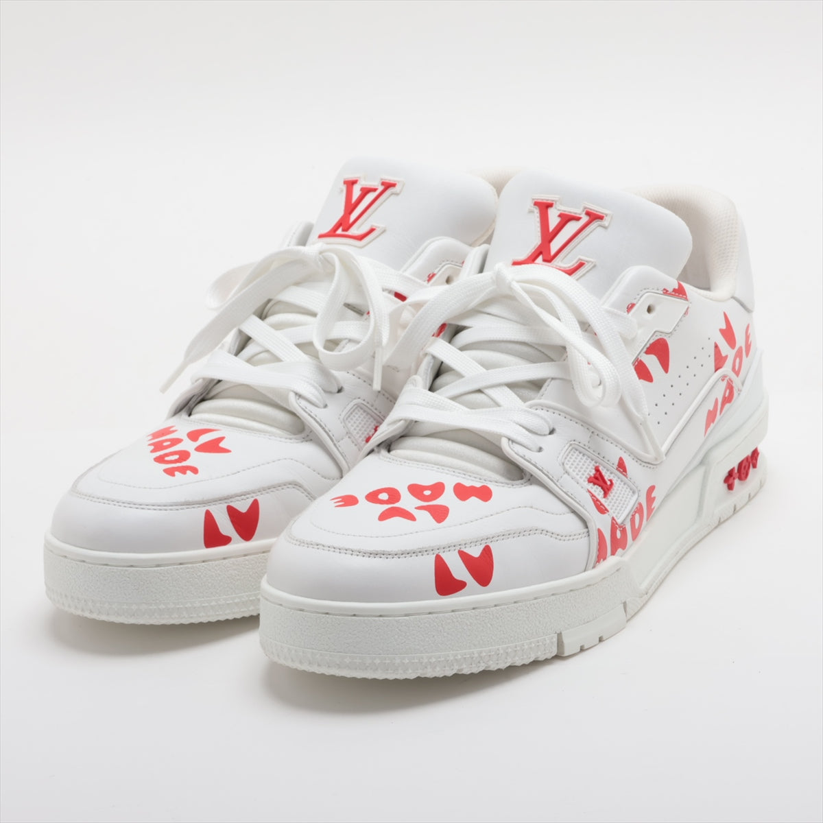 Louis Vuitton x Niger LV Trainer Line 21 Year Leather Sneaker UK8 1/2 Men Red x White FD0291