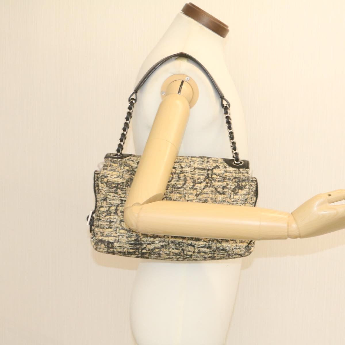 CHANEL Camellia Icon Turn lock Chain Flap ShoulderBag Beige Black CC  24396A