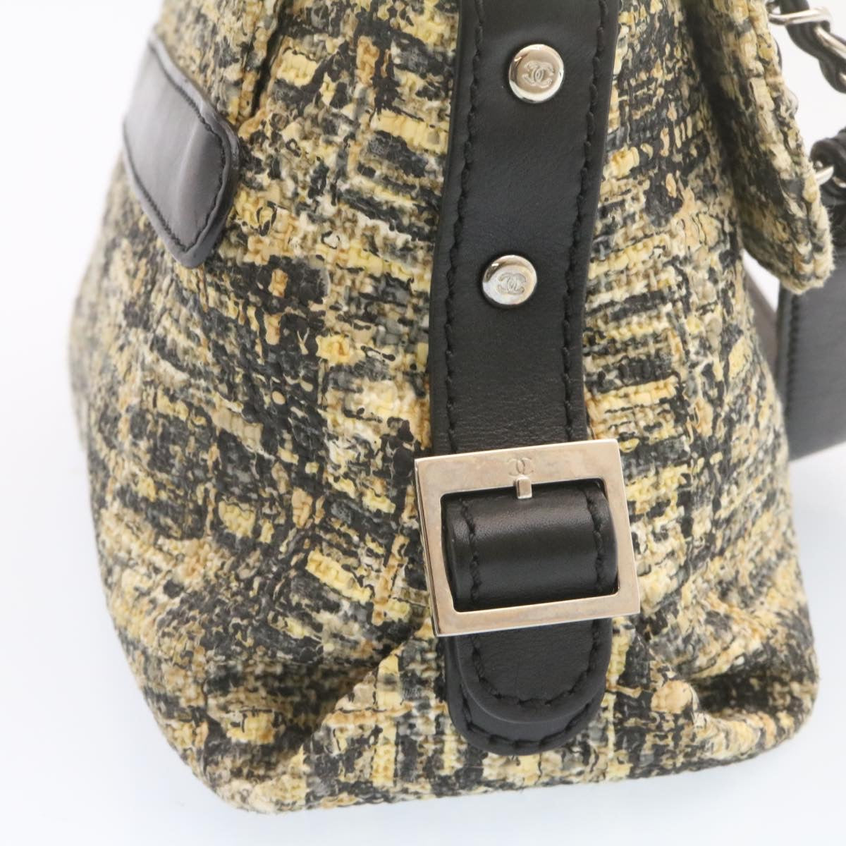 CHANEL Camellia Icon Turn lock Chain Flap ShoulderBag Beige Black CC  24396A