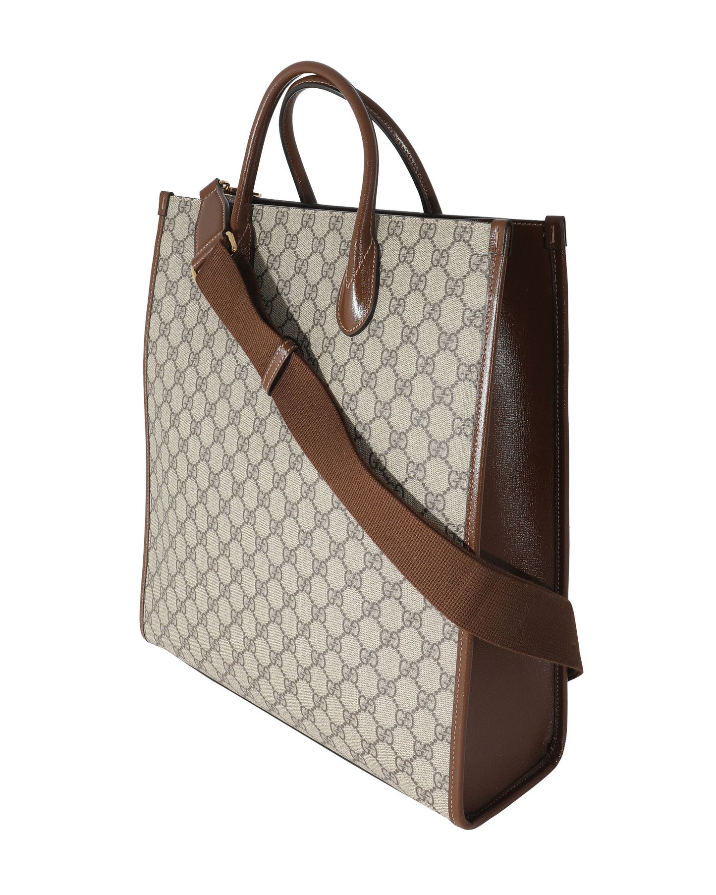 Luxury Gucci Trending 2025 Beige GG Supreme Canvas Brown Leather Medium Interlocking G Tote