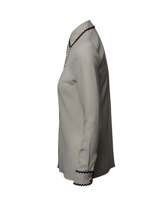 Luxury Gucci Trending 2025 Shirt Blouse with Zigzag Edges in Cream Silk