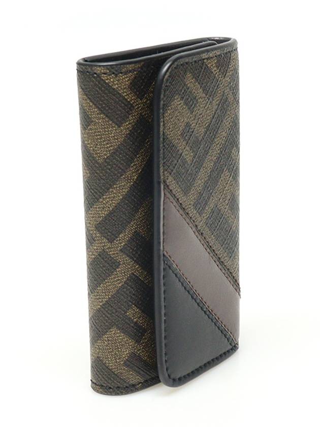 Luxury Fendi 7AP011 FF logo canvas two tone leather Juca key holder case