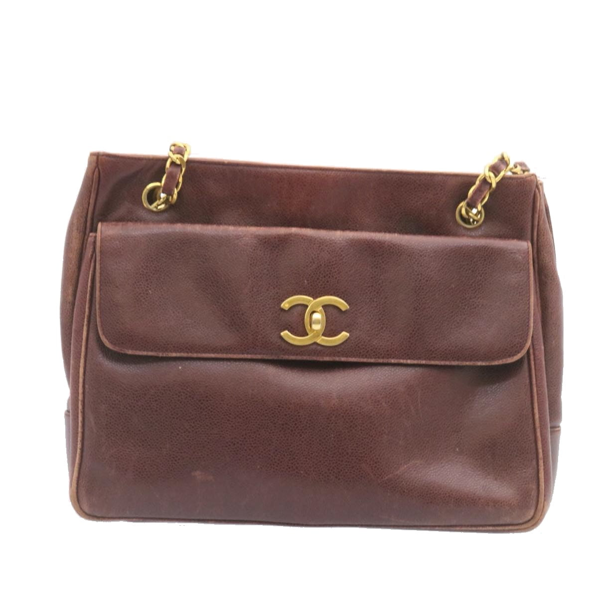 Luxury Chanel Caviar Skin Turn Lock Chain Shoulder Bag Bordeaux CC  24807A