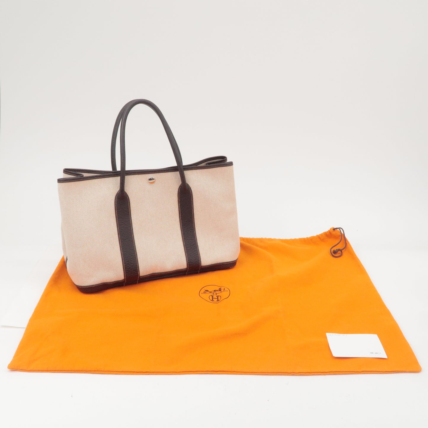 Luxury Hermes Garden Party Toile Ash Leather PM 髫ｨ繝ｻ・ｽ・｡ I  Stamped Beige