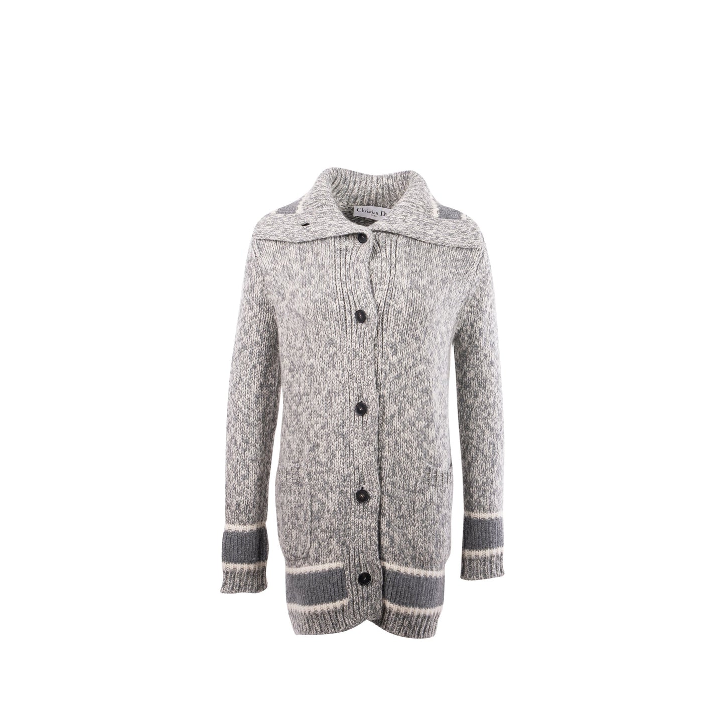 Luxury Dior Size 36 Long Cardigan Wool/Cashmere Grey/White