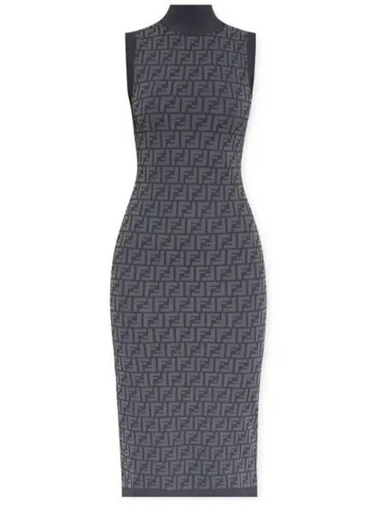 Luxury Fendi FF motif sleeveless midi dress blue