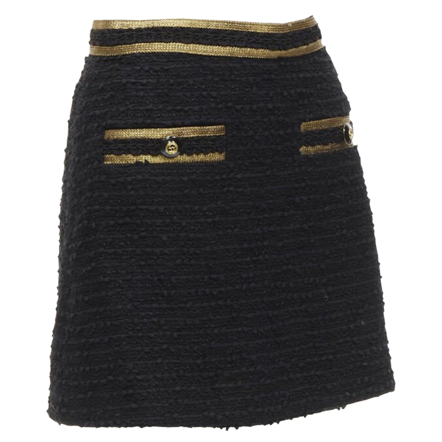 Gucci GG logo button trim tweed mini A-line skirt