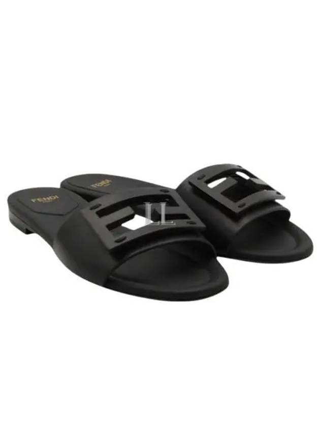 Luxury Fendi Baguette FF Logo Leather Slippers Black